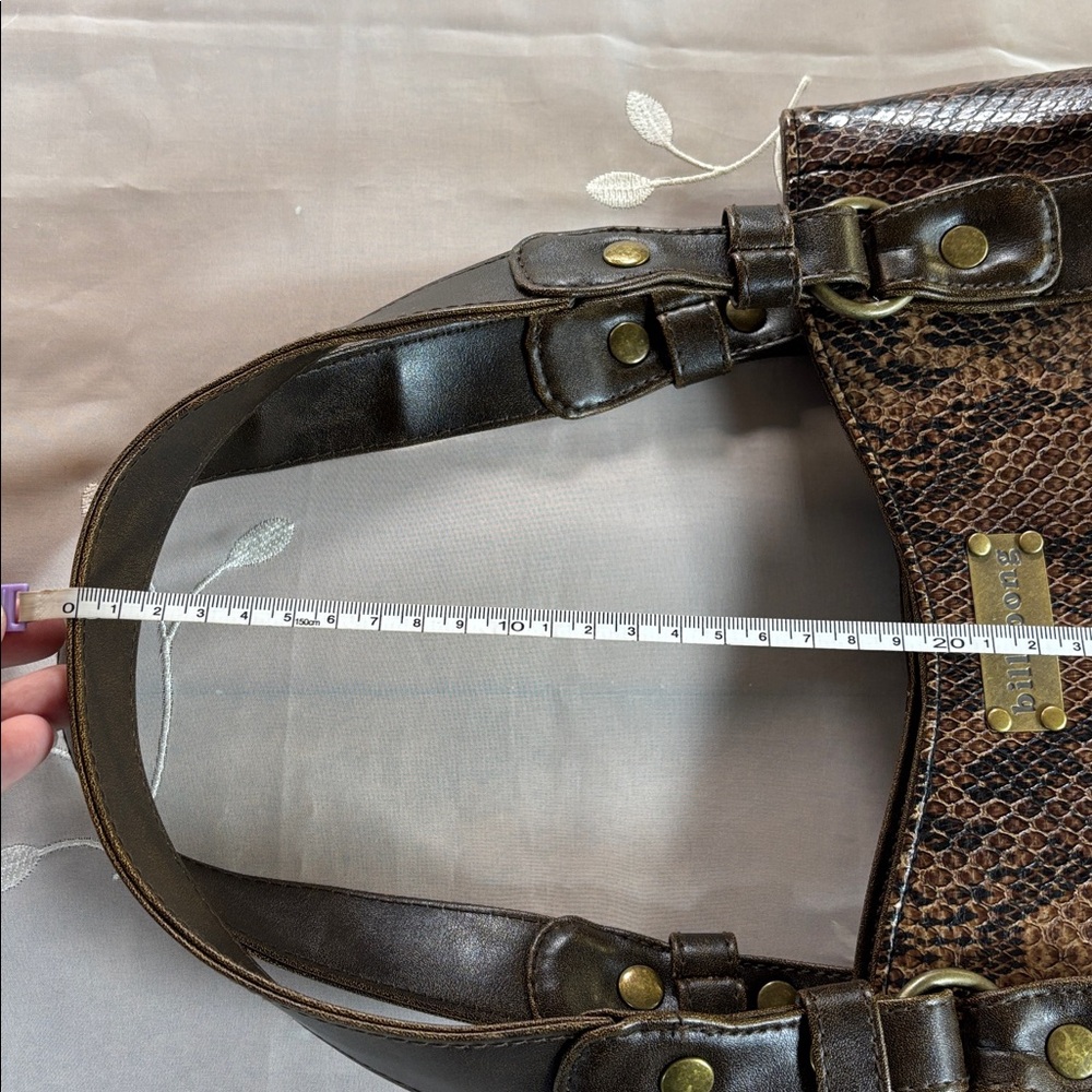 Y2K Billabong Brown Snake-Print Shoulder Bag with Leather Trim Woman Medium Size - Picture 13 of 14